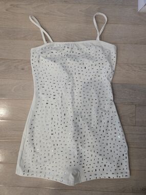 White Sequin Romper with Spaghetti Straps